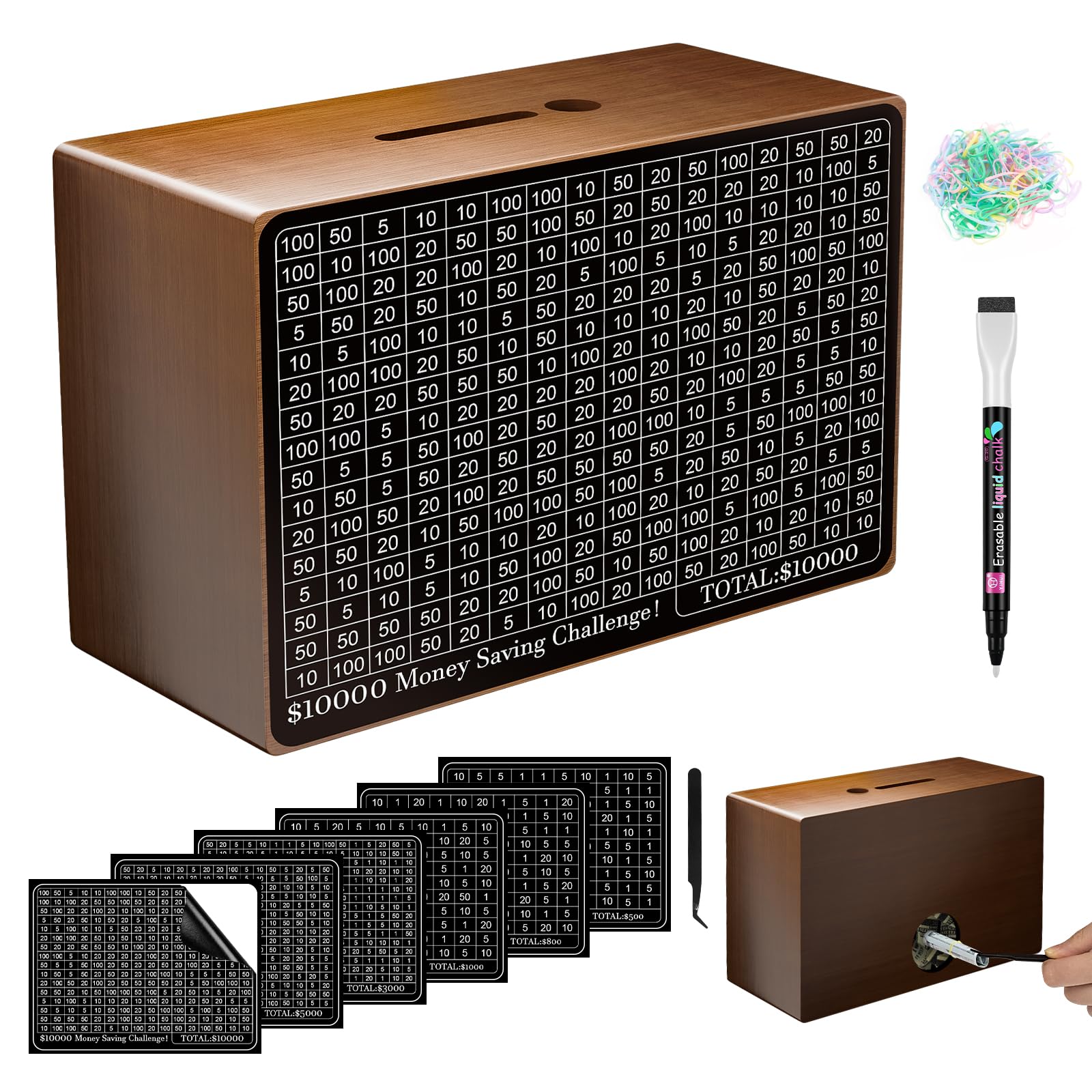 Wooden Money Saving Box, Cash Savings Box for $10000 $5000